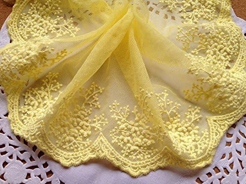 Easybuystore Colorful Embroidery Lace Trim Lace Cotton Embroidery Flower Soft Gauze Wedding Fabric 1 Yard 11cm Wide (Yellow)