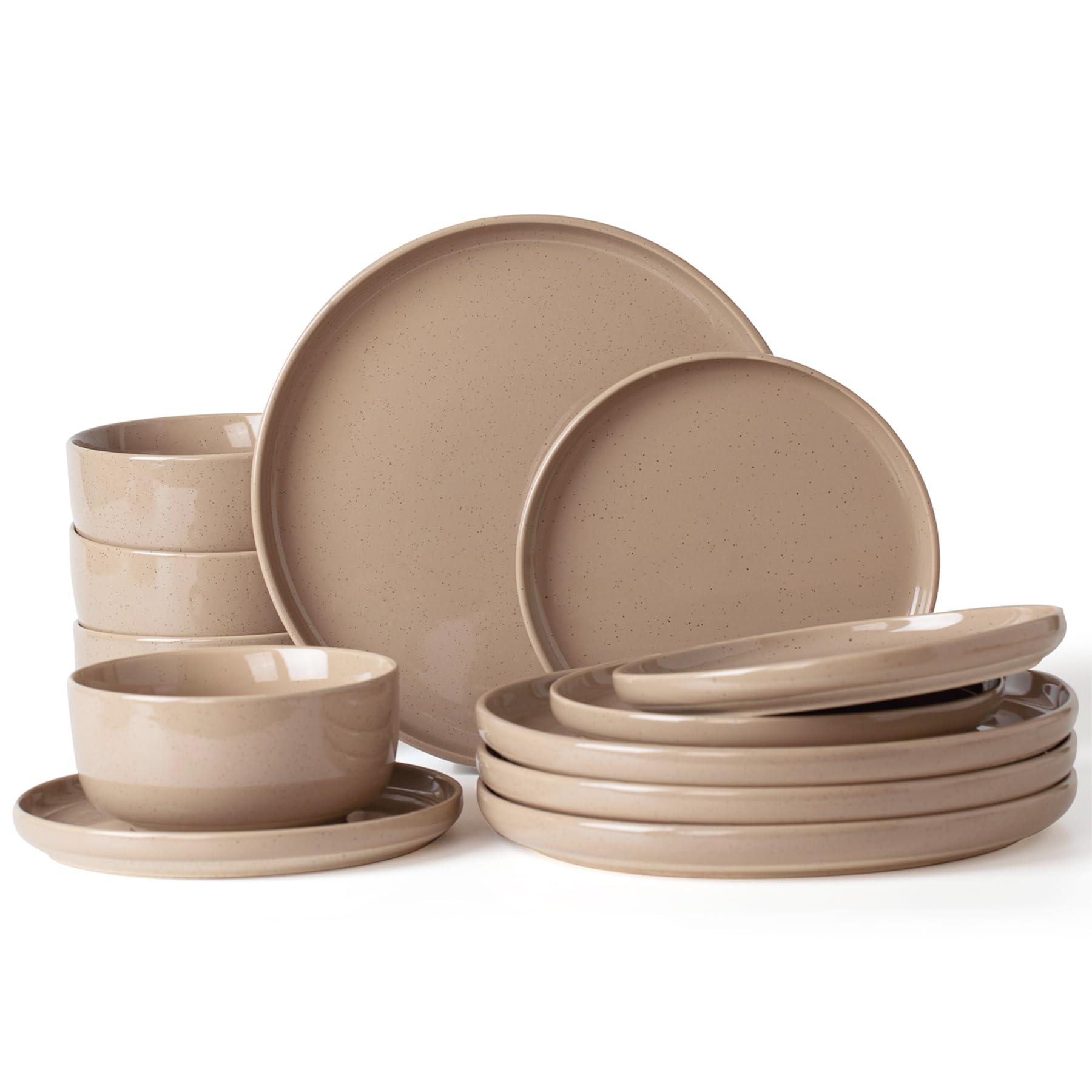 Photo 1 of Famiware Milkyway Plates and Bowls Set, 12 Pieces Dinnerware Sets, Dishes Set for 4, Cinnamon Brown
