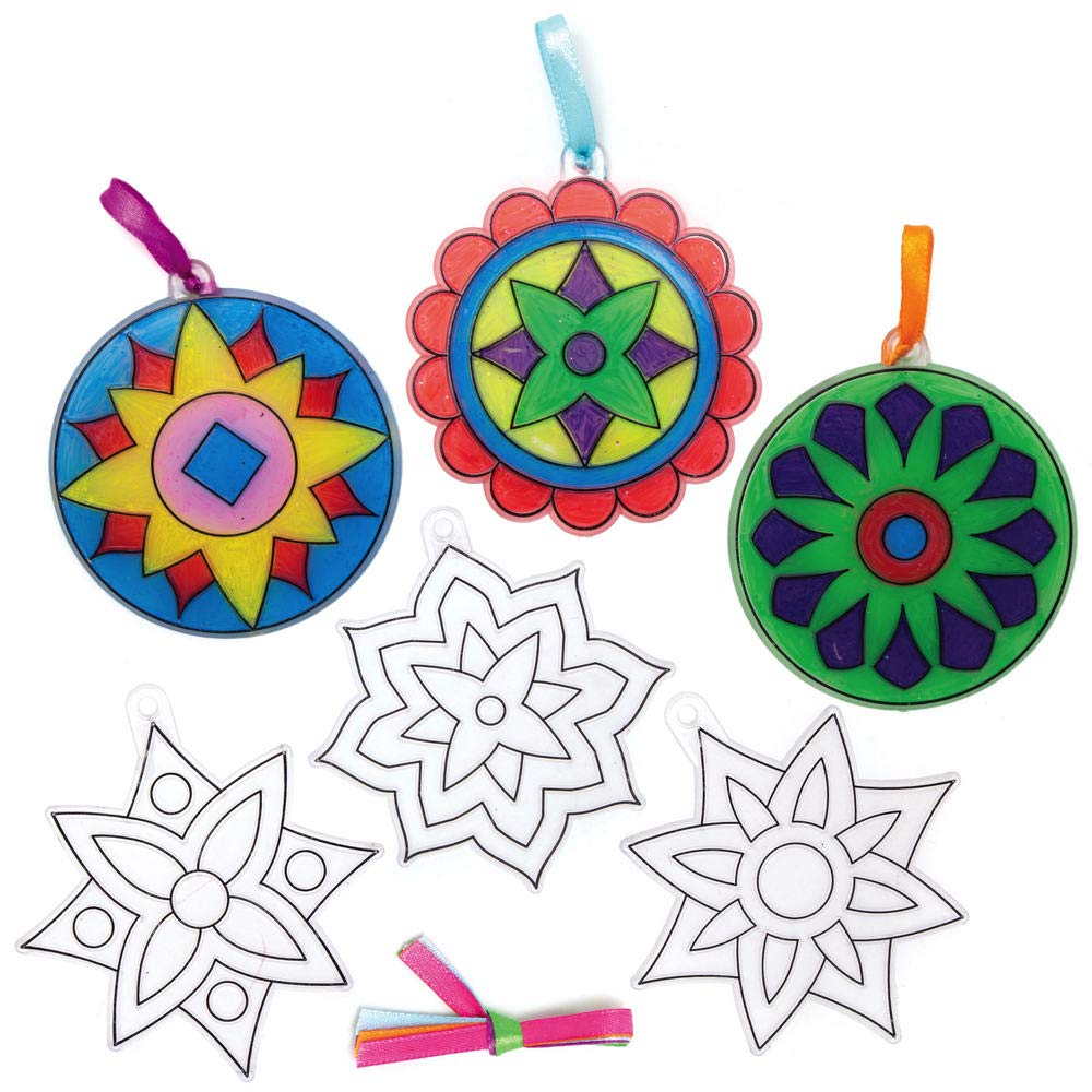 Baker Ross AX313 Diwali Suncatchers - Pack of 10, Educational Arts and Crafts for Children Rangoli, Festival of Lights