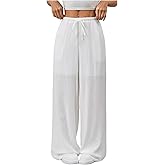 SHENHE Women's Drawstring Tie Front Straight Leg Pants Wide Leg Elastic Waist Pants