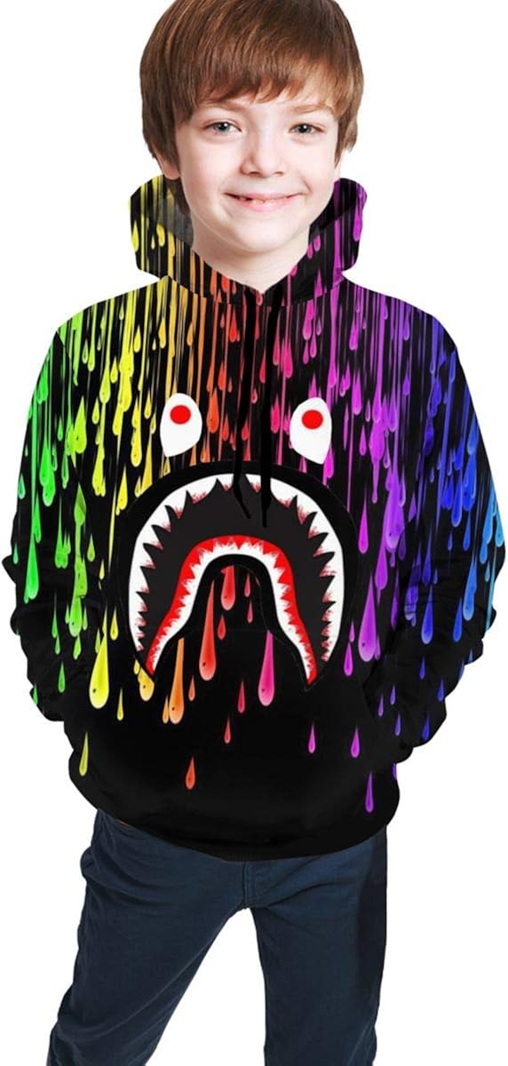 Bape Blood Shark Boys Girls Sweatshirt Hoodies Pullover Hooded Clothes with Pocket