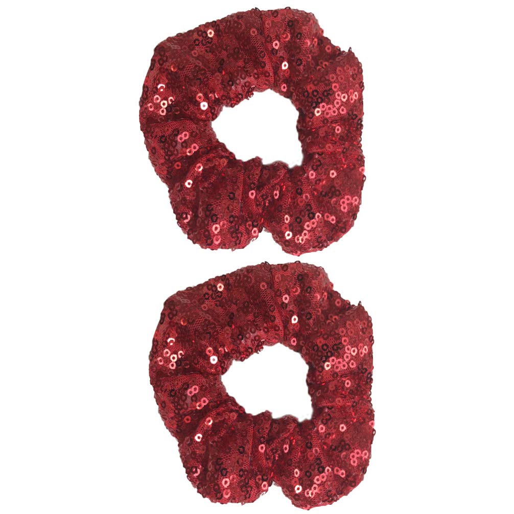 Lurrose 2pcs Christmas Red Sparkle Scrunchies Fashion Chiffon Hair Ties Silk Scrunchies Ponytail Holder for Lady Women Girls