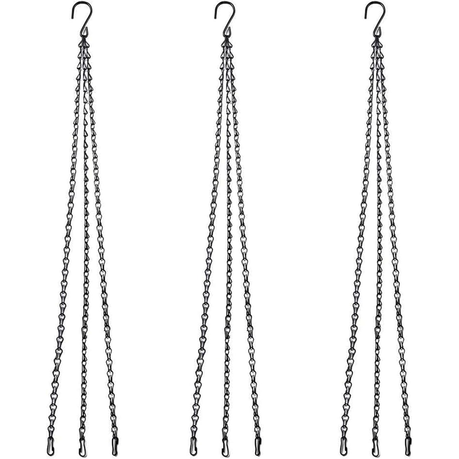 MZMing 3 Pack 76cm Hanging Basket 3-Leg Chain Replacement Metal Chain Hanger with Hook and Clip for Hanging Garden Flower Pots Planters Bird Feeders Lanterns Chalkboards and Ornaments - Black