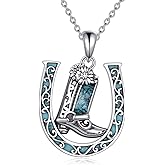 YAFEINI Western Cowboy Necklace 925 Sterling Silver Turquoise Horseshoe Pendant Western Jewelry Cowgirl Gifts for Women