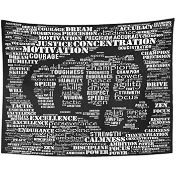 Emvency Tapestry Print 60x80 Inches Motivation Essence of Fighter Gym Word Kickboxing Athlete Karate Dedication Wall Hangings Home Decor