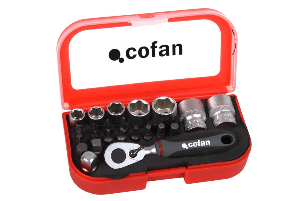 'CoFan 14009020 – Pack of 23 Mini Ratchet with Sockets and Bits (1/4)