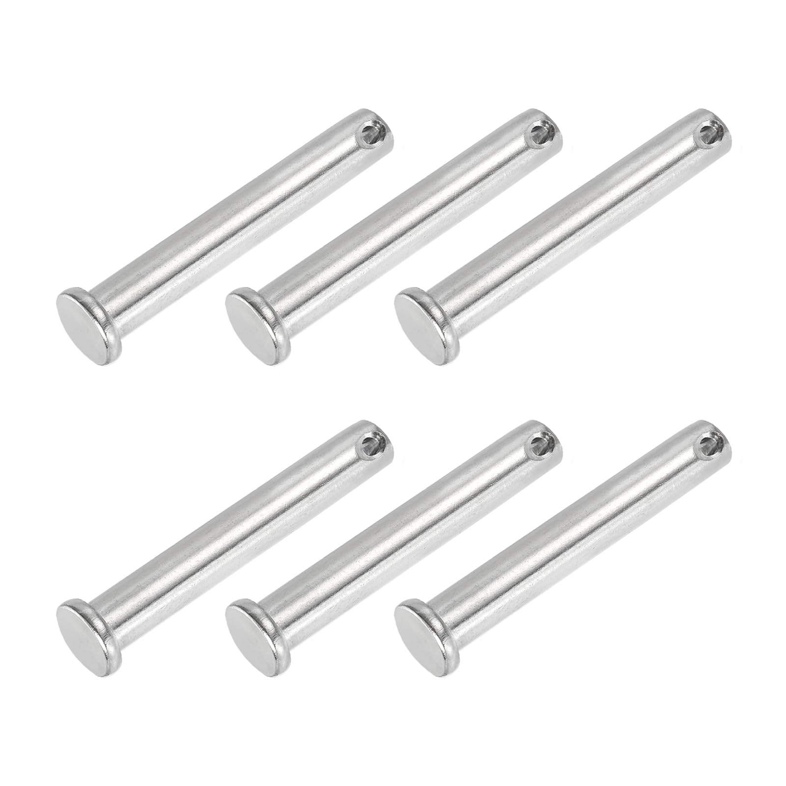 PATIKIL 10 x 65 Mm Single Hole Clevis Pins, 6 Pcs 304 Stainless Steel Flat Head Pin for Hitch Pin Lock Link Hinge Systems, Silver