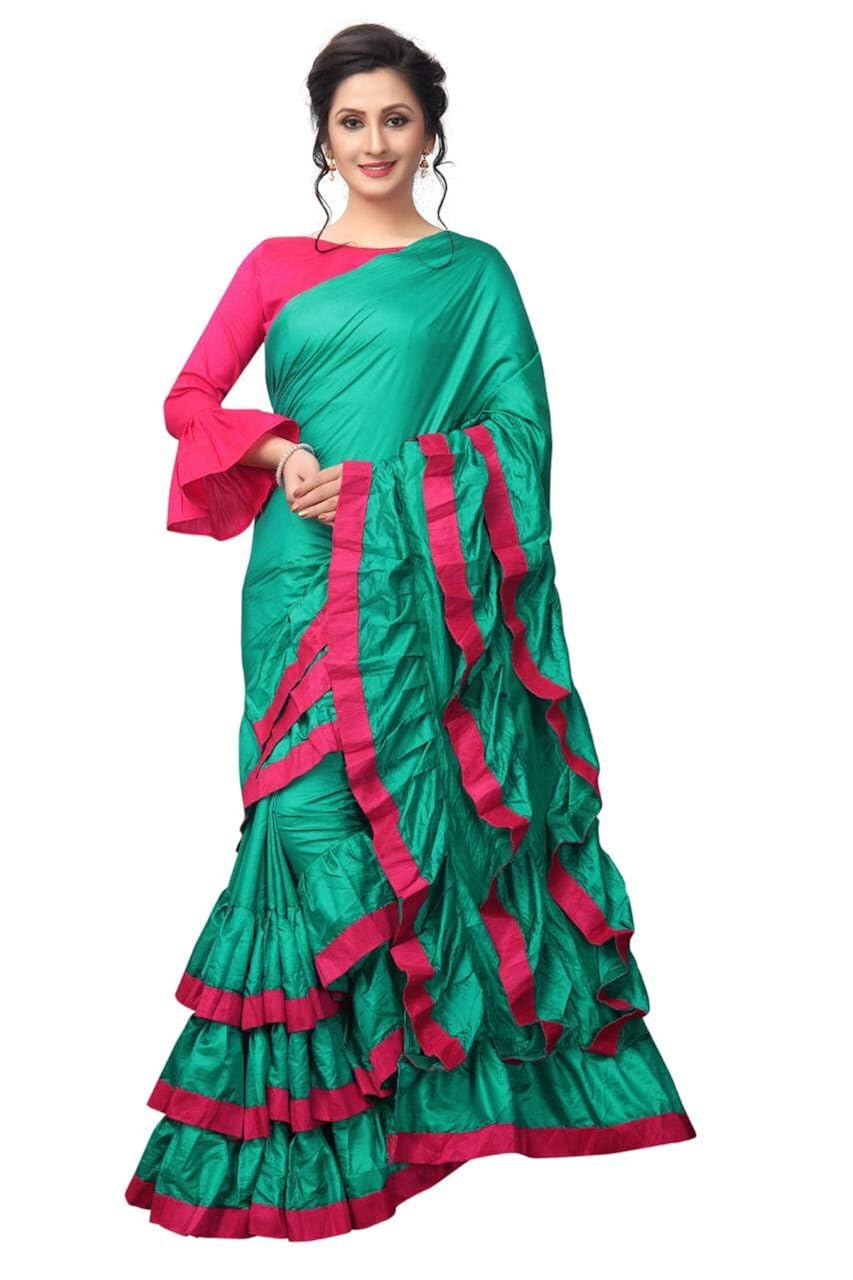 ank women's new ruffle pattern silk saree with blouse