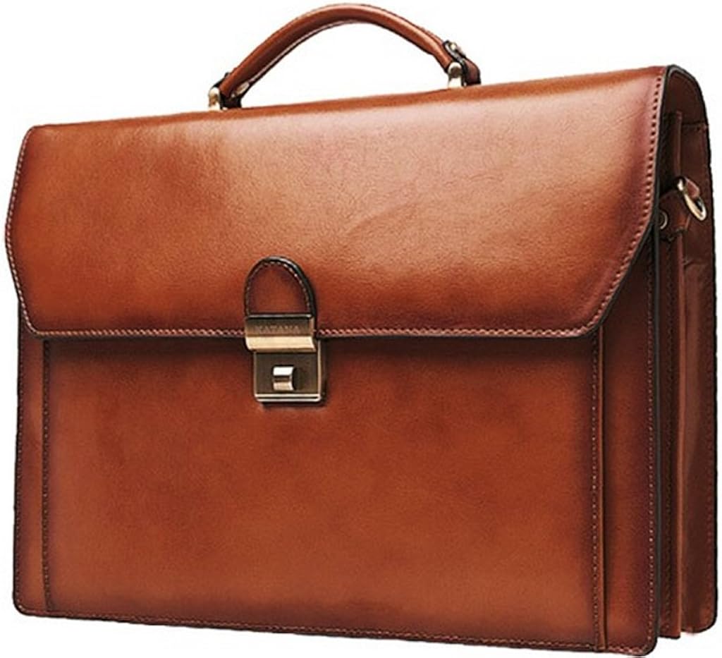 Katana Unisex Cartable refente de cuir vachette 2 soufflets Briefcase satchel, opacity, Chocolate, 38x28x10 cm - Image 5
