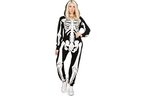 Tipsy Elves Halloween Skeleton Costume for Women - Comfy Easy Adult Onesie Jumpsuit - Front and Back Print with Zip Up Mask