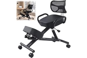 BBTEQEKN Ergonomic Kneeling Chair with Back Support, Cross Legged Office Chair with Leather Cushion, Adjustable Height and An