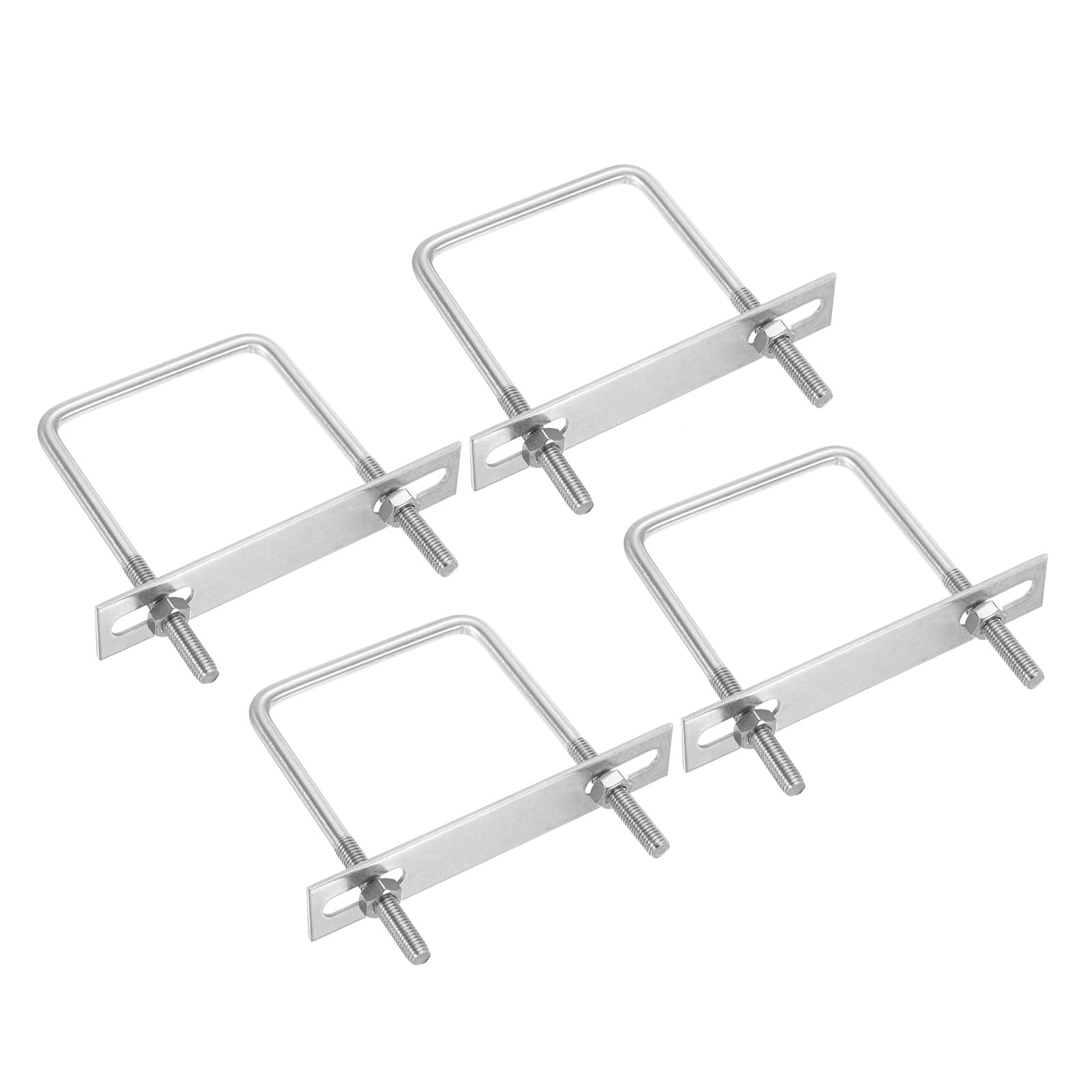 PATIKIL M8x80x120mm Square U-Bolts Kit, 4Set 304 Stainless Steel Square U Shaped Bolts Replacement Parts with Frame Plates and Nuts for Ski Board Sailboat Trailer