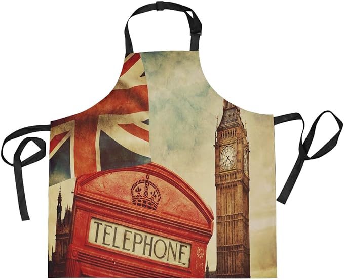 BETTKEN Apron Vintage British Flag London Big Ben Adjustable Neck Strap