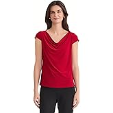 Kasper Womens Cap Sleeve, Cowl-Neck Jersey Top