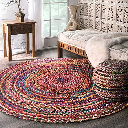 icrafty 60x60 cm cotton hand braided round living room area rug