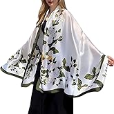 WaJuemy Elegant Silk Scarf Shawl for Women Lightweight Floral Satin Scarf Trendy Silky Scarves Headscarf Neck Shawls Wraps