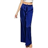 SWOMOG Women's Silk Satin Pajama Pants Longs Silky Sleep Pants Loungewear Trousers Elastic Waist Lounge Pj Bottoms