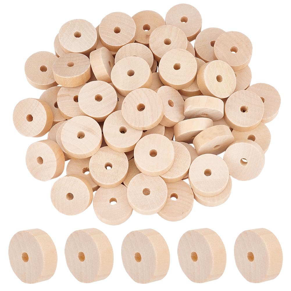 OLYCRAFT 60pcs Unfinished Wood Wheels 30mm Diameter Blank Wood Slices 6.5~7mm Hole Round Wheel Wooden Pieces Unfinished Blank Slices for DIY Project Painting Decoration Crafts