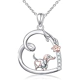Alphm Heart Animal Necklace for Women 925 Sterling Silver Giraffe/Bunny/Squirrel/Panda/Hedgehog/Ladybug/Cat/Dachshund/Peacock Pendant Necklace Animal Jewelry Persents for Daughter Sister