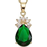 RIZILIA Pear Cut Birthstone Necklace for Women - Multi Color Options - 14K Yellow Gold Plated Pendant, 18"+2" Chain - Gift Boxed for Her, Mother Birthday