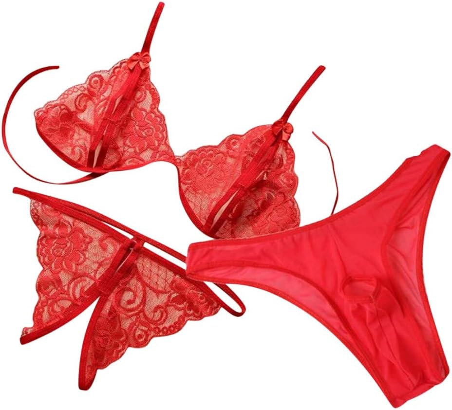 Cyeer ❤ Lingerie Set,Men's and Women's Valentine's Day Couple Lace Lingerie Thong Underwear Set Three-Piece