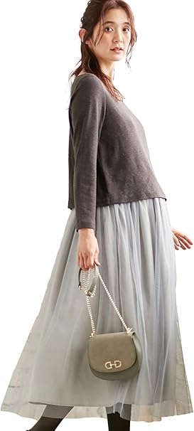 Amazon Co Jp Angeliebe エンジェリーベ マタニティ 授乳口付 ニット チュール 異素材 ロング ワンピース 産前産後 授乳服 長袖 服 ファッション小物