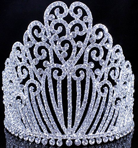 Janefashions 5.25"h Clear Austrian Crystal Rhinestone Tiara With Hair Combs Crown Silver T11990