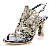 Honeystore Women's Rhinestone Peacock Handmade Wedding Sandals Black 10 B(M) US