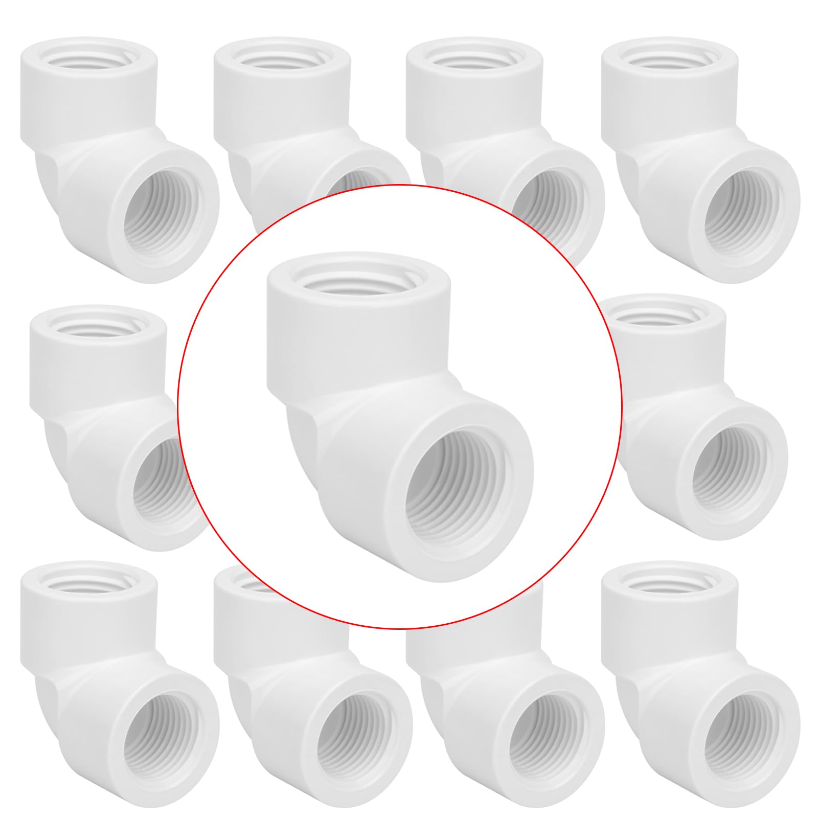 Photo 1 of Lswteiz 10Pack 1/2" Double 90 Degree PVC Elbow Pipe Fitting Connector SCH40 1/2Inch Female to Female Threaded 90 Degree Elbow PVC Corner Adapter Pipe Fitting for Sprinkler, Irrigation