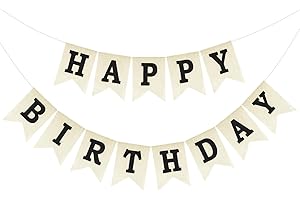 Anwyll Happy Birthday Banner - NO DIY Black Burlap Happy Birthday Banner Sign Happy Birthdays Party Decoration Happy Birthdays Banners Bunting for Women Men Girl Boy Celebration Party Backdrops