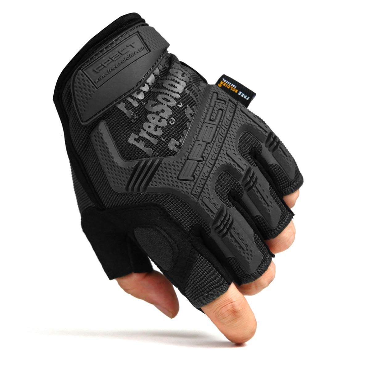 FREE SOLDIER Men's Non-slip Fingerless Gloves Half Finger Cycling Gloves Outdoor Motorcycle Climbing Hiking camping sports Glove (Black, XL)