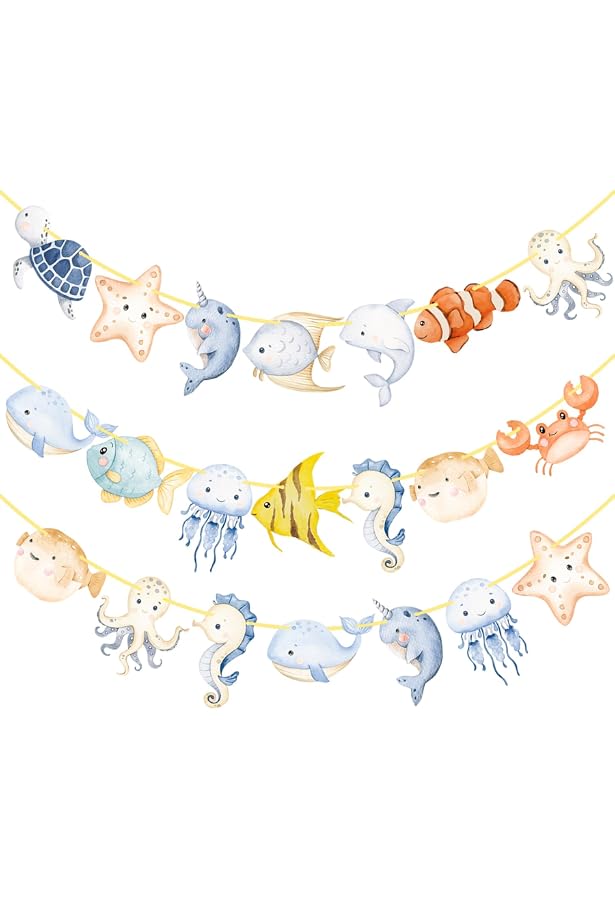 Under The Sea 1st Birthday Centerpiece Sticks | 12-Pack Ocean Theme Cake Topper & Party Decor - Blue & Purple