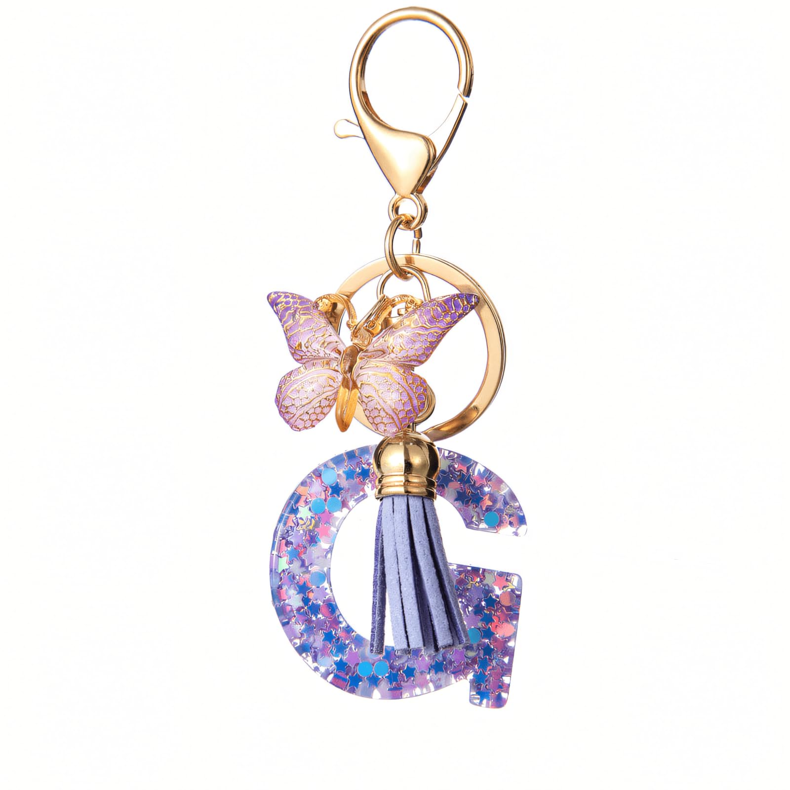 Photo 1 of Gisqis Initial Letter Keychains for Women Girls Purple Keychain with Butterfly Purse Charms for Handbags Cute Tassel Keychain