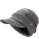 TOP-EX DryKnit™ Waterproof L/XL/XXL Fleece Lined Merino Wool Blend Beanie with Brim Visor Cap Warm Winter Hat for Men Women