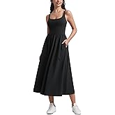 CRZ YOGA Square Neck Maxi Dress for Women - Flowy Sleeveless Padded Travel Casual Outfits with Side Pockets