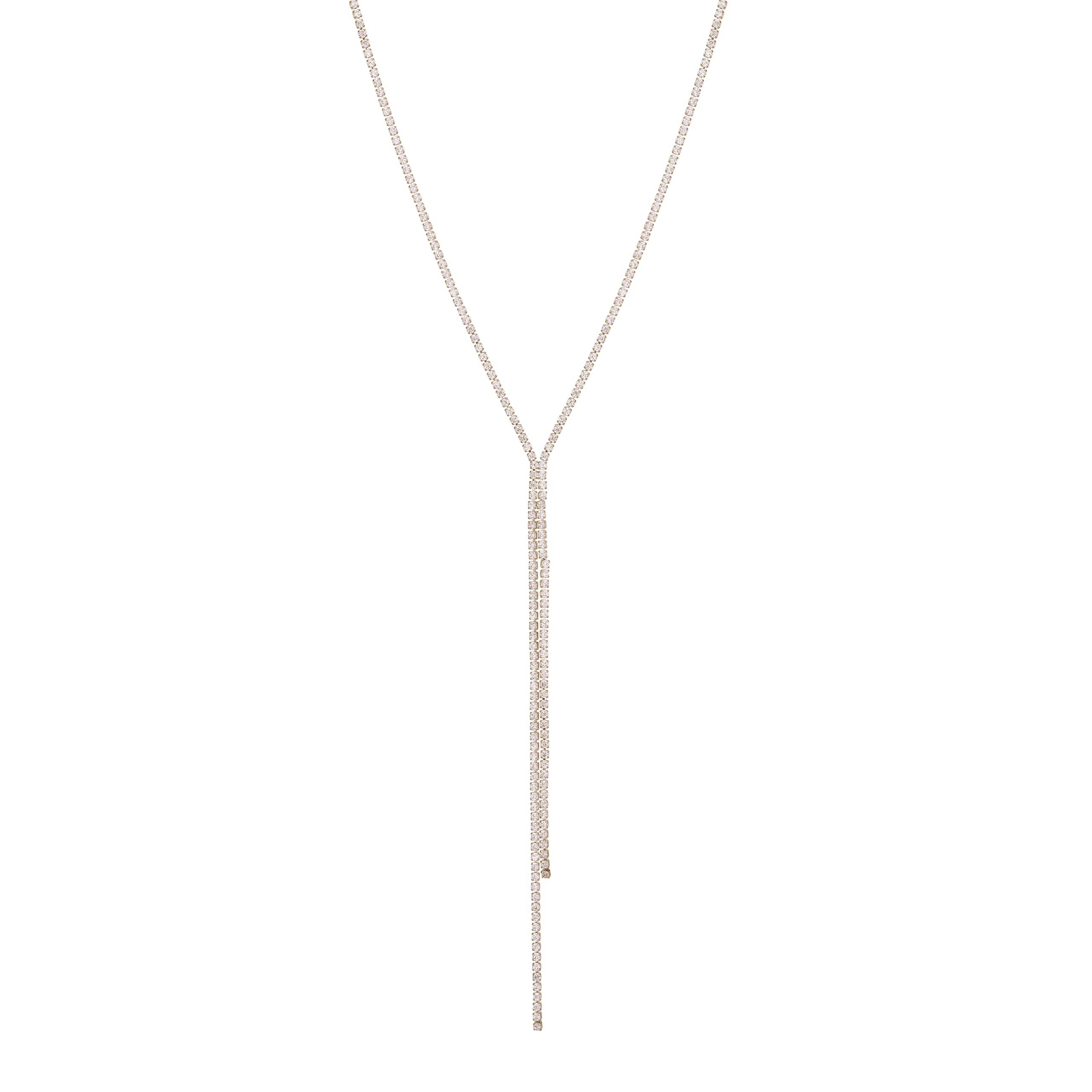 PengJin-Woman's Y-Shaped Long Necklace, Silver-Plated Full Zircon Sweater Chain, Exquisite European and American Style