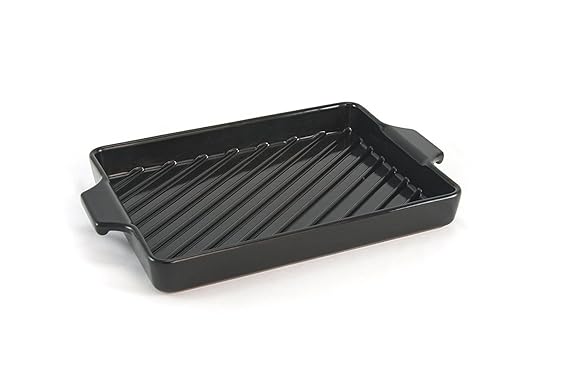 Charcoal Companion Flammenfeste Grillpfanne, Keramik, Glasiert, Antihaft, schwarz, 21,72 x 33,5 x 4,06 cm, CC3804