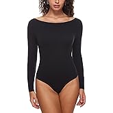 INLYRIC Women's Natrelax Long Sleeve Bodysuit Boat Neck Stretchy Basic Tops