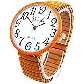 Blekon Collection Fashion Watch Wholesale Geneva Super Large Stretch Watch Clear Number Easy Read (Orange)