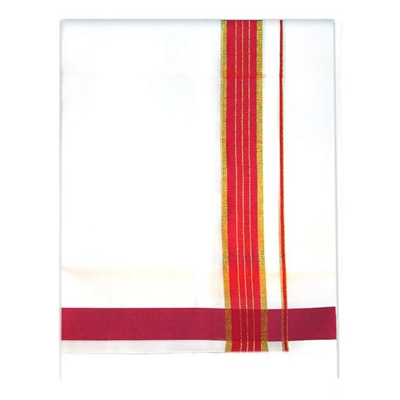 Mens Cotton Fancy Border Normal Dhoti (Size : FS-Per Piece - 2Mtrs) Color Apple Red