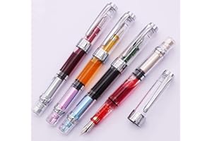 Lanxivi 4 x Yongsheng 3008 Fountain Pen Upgrated Fine Nib,Silver Trim,Piston Filling, Transparent
