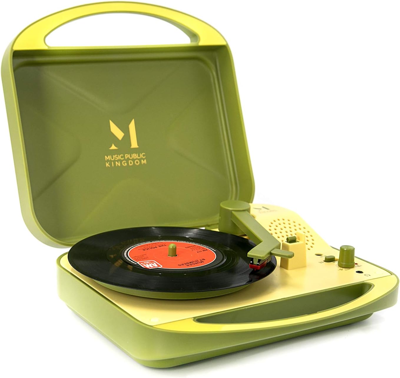 Record Player, Mini Portable Battery Operated Travel Suitcase Turntable for 7 Inch Vinyl Records, 2 Speed, Headphone Jack, Built in Speaker, 4 AA Battery Powered (Green)