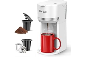 Horavie Mini Single Serve Coffee Maker for K Cup and Ground Coffee, Fast Brew One Cup Coffee Machine with Descaling Reminder and Water Window, 6 to 12 oz. Brew Sizes, White