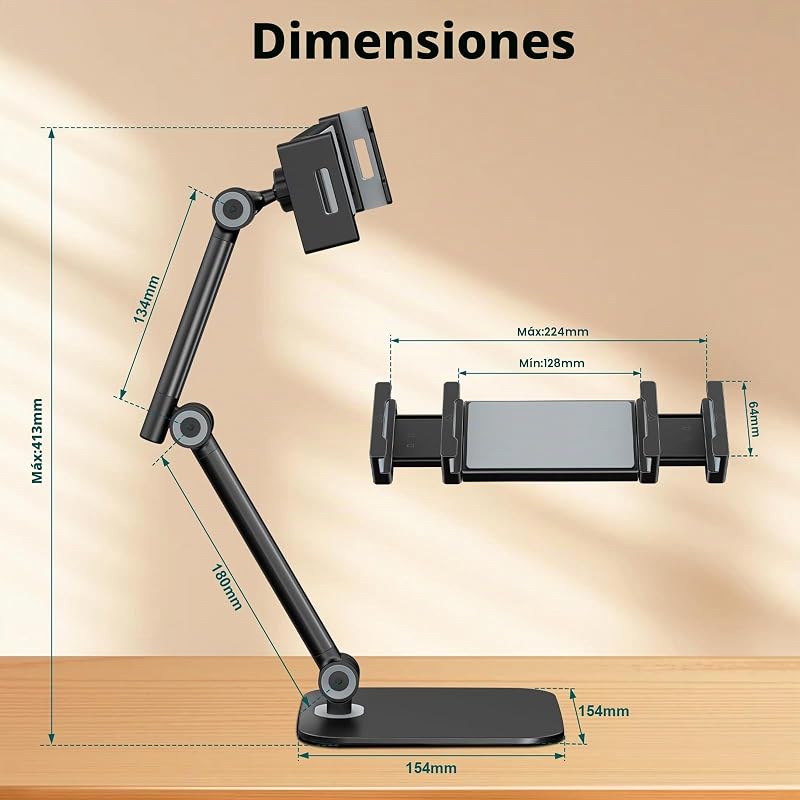 Soporte para Tableta, con Soporte Ajustable, Flexible, con iPad, Kindle, teléfono móvil y más, Soporte de Cuello de Cisne para tabletas de 4,7" a 12,9", edición de sobremesa, Negro — foto 6 de 7