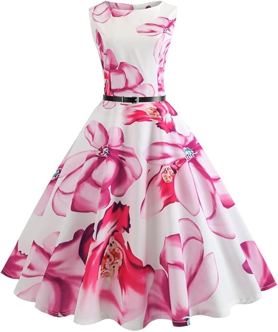 Amazon ワンピース ドレス Yokino ワンピース ロカビリー スイングドレス スイングワンピース 50年代ベルト付き レディーズ 春夏秋 多彩 ひざ丈 着痩せ お呼ばれ 結婚式ドレス 半袖 Aライン レディース M ホット ピンク パーティードレス 通販