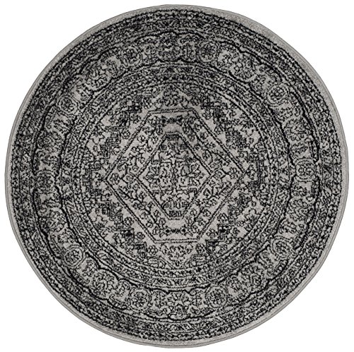 Safavieh Adirondack Collection ADR108A Silver and Black Oriental Vintage Medallion Round Area Rug (6' Diameter)