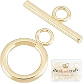 Beebeecraft 15 Sets 18K Gold Plated Toggle Jewelry Clasps Connectors Round Ring Toggle T Bar Clasps Sets for Necklace Bracelet Earring Making, 18x13mm