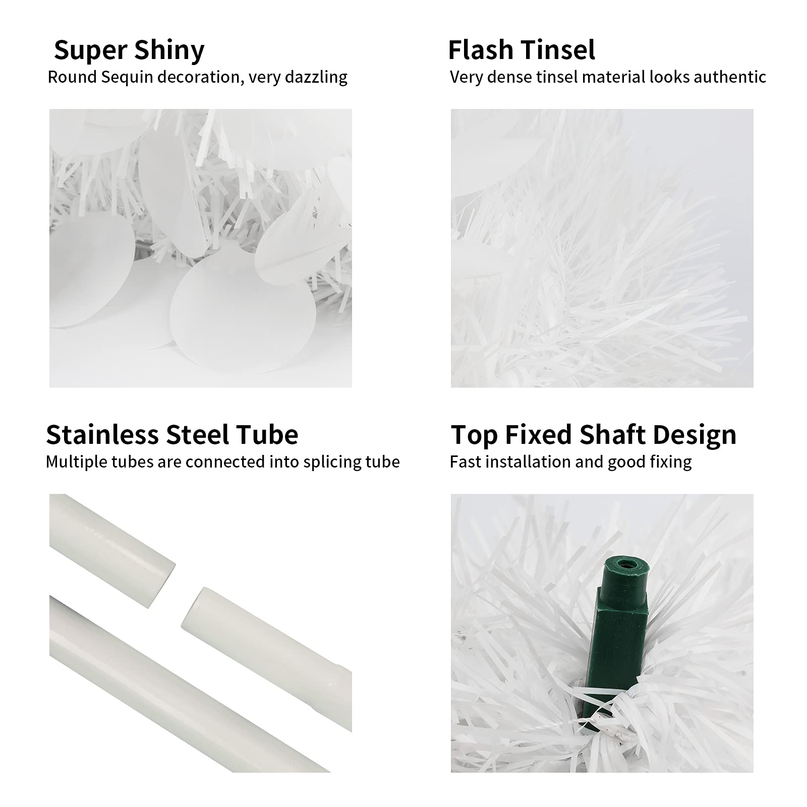 Aqlithle 5ft Pop Up White Tinsel Artificial Christmas Tree, Cost Effective, Space Saving, Easy to Set Up and Store, Perfect for Holiday Decor