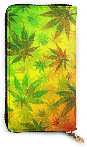 Amazon 雑草 レゲエ プレミアムレザーとメタルジップレザーウォレット ファッションレディースウォレットクレジットカードスロットダークリアルレザーウォレット Lolipa 財布