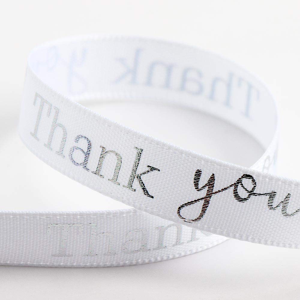 Thank You Ribbon White/Silver Satin (9mm x 20M)